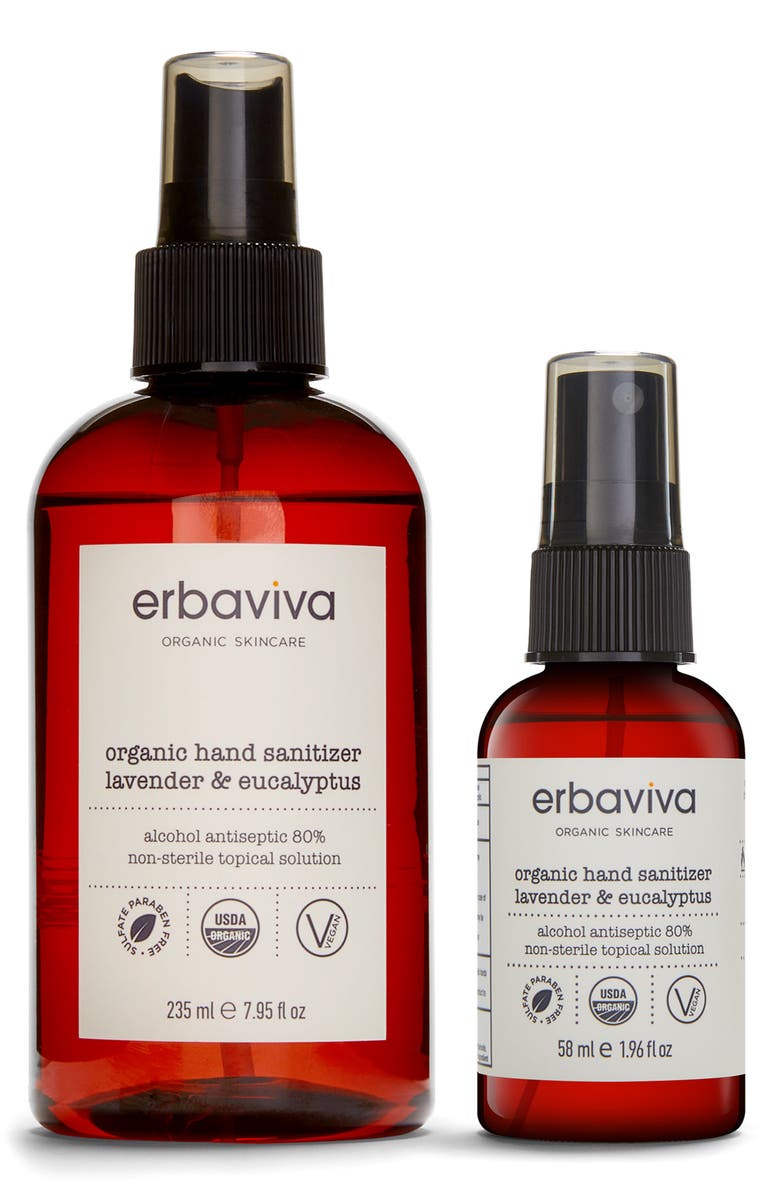 Erbaviva Organic Lavender & Eucalyptus Hand Sanitizer Duo, Main, color, 