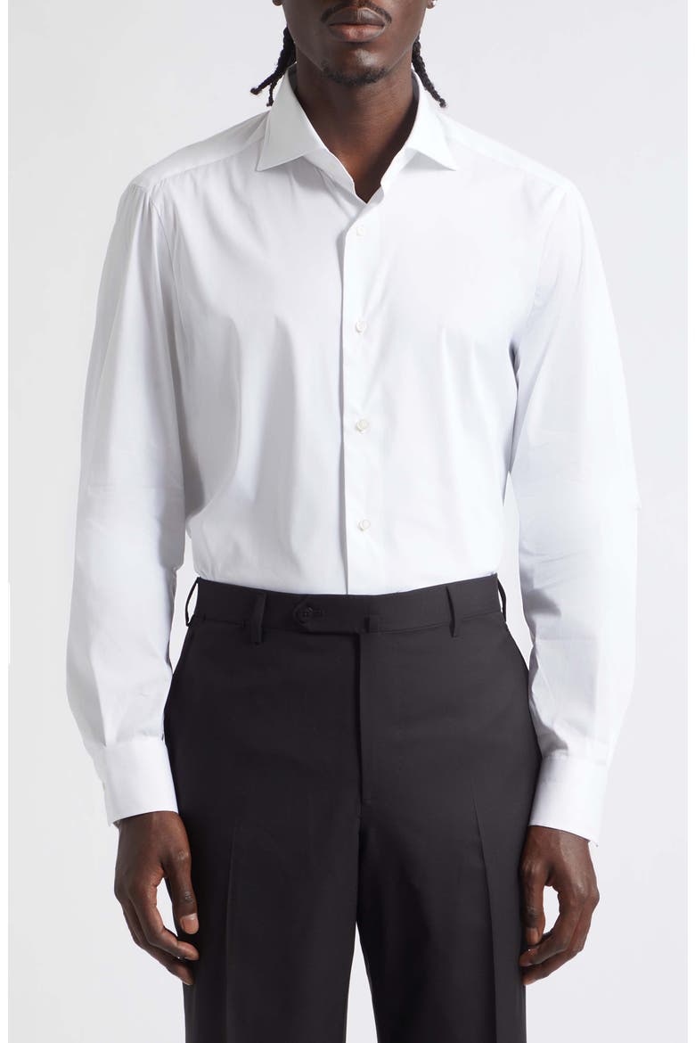 Stretch Cotton Button-Up Shirt, Main, color, WHITE