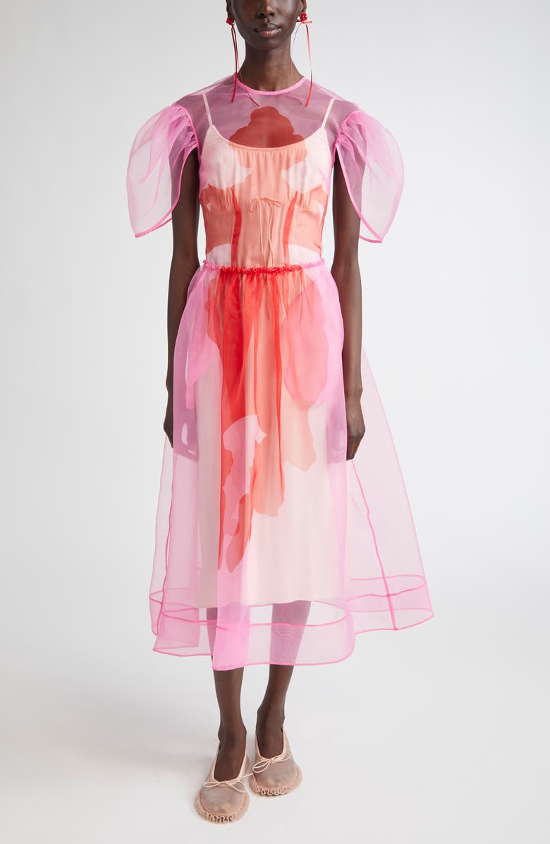 Simone Rocha Petal Sleeve Sculpted Organza Corset Dress, Main, color, 