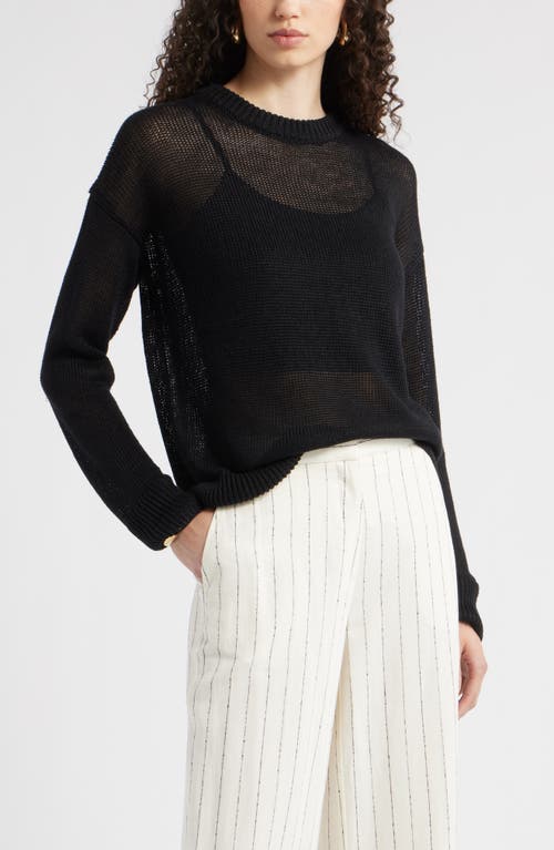 Nordstrom Open Knit Linen Sweater In Black