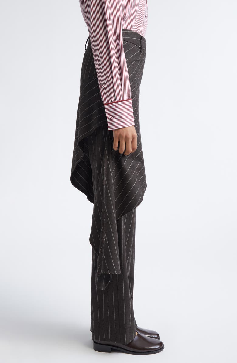 MONSE Deconstructed Pinstripe Stretch Wool Skirt Pants, Alternate, color, Brown