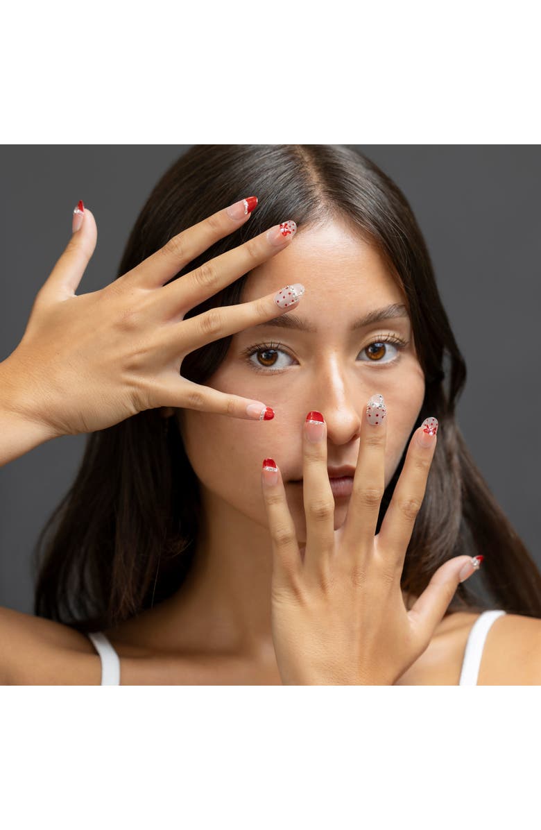 3H Nails Cherry Kiss Luxury Handmade Press On Nails, Main, color, Red, White