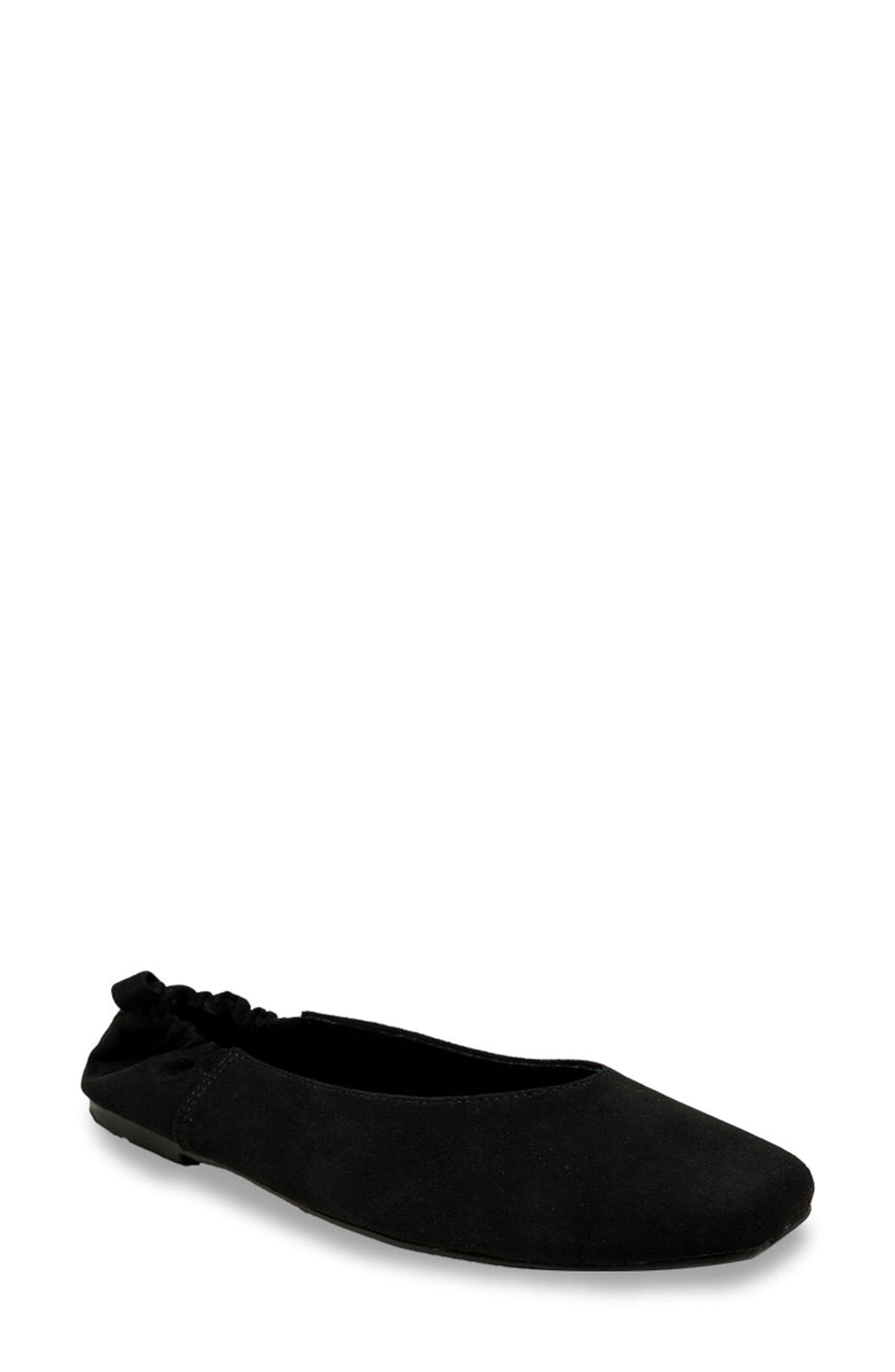 Namari Square Toe Leather Flat, Main, color, BLACK SUEDE