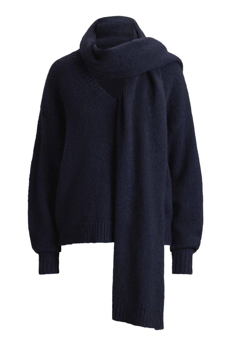 V-Neck Sweater & Scarf, Alternate, color, LAUREN NAVY BLUE