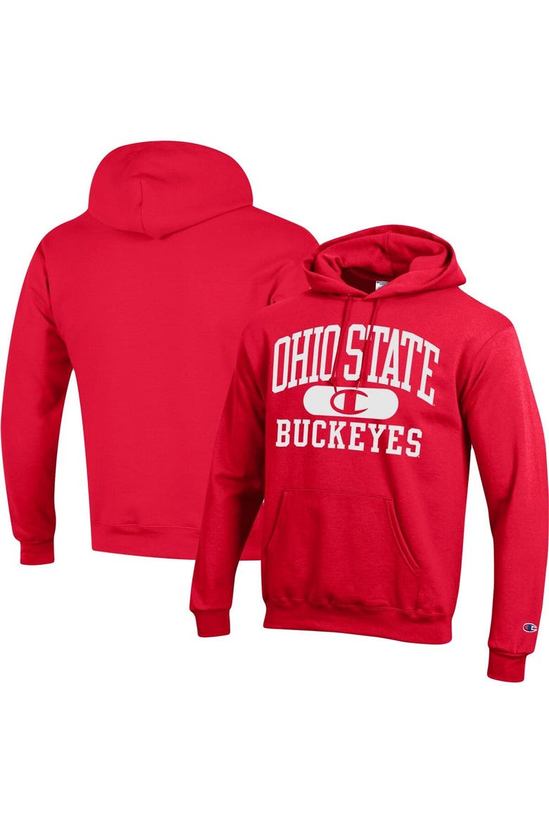 Men's Champion Scarlet Ohio State Buckeyes Arch Pill Pullover Hoodie, Main, color, Scarlet