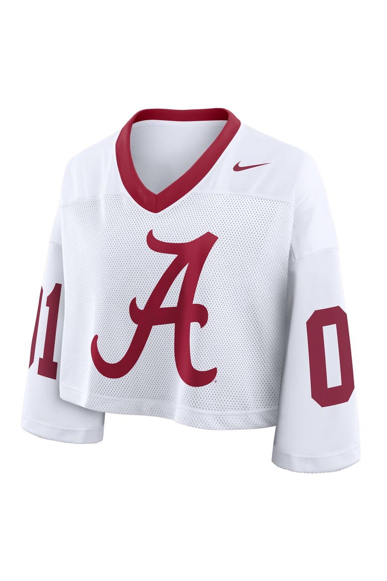 Women's Nike White Alabama Crimson Tide Oversized Logo Cropped Fashion Jersey, Alternate, color, White