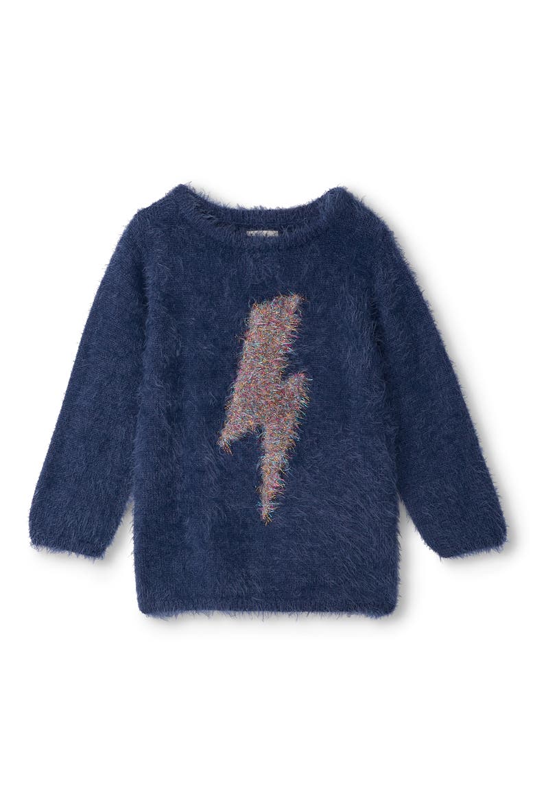 Kids' Lightning Bolt Metallic Crewneck Sweater, Main, color, BLUE