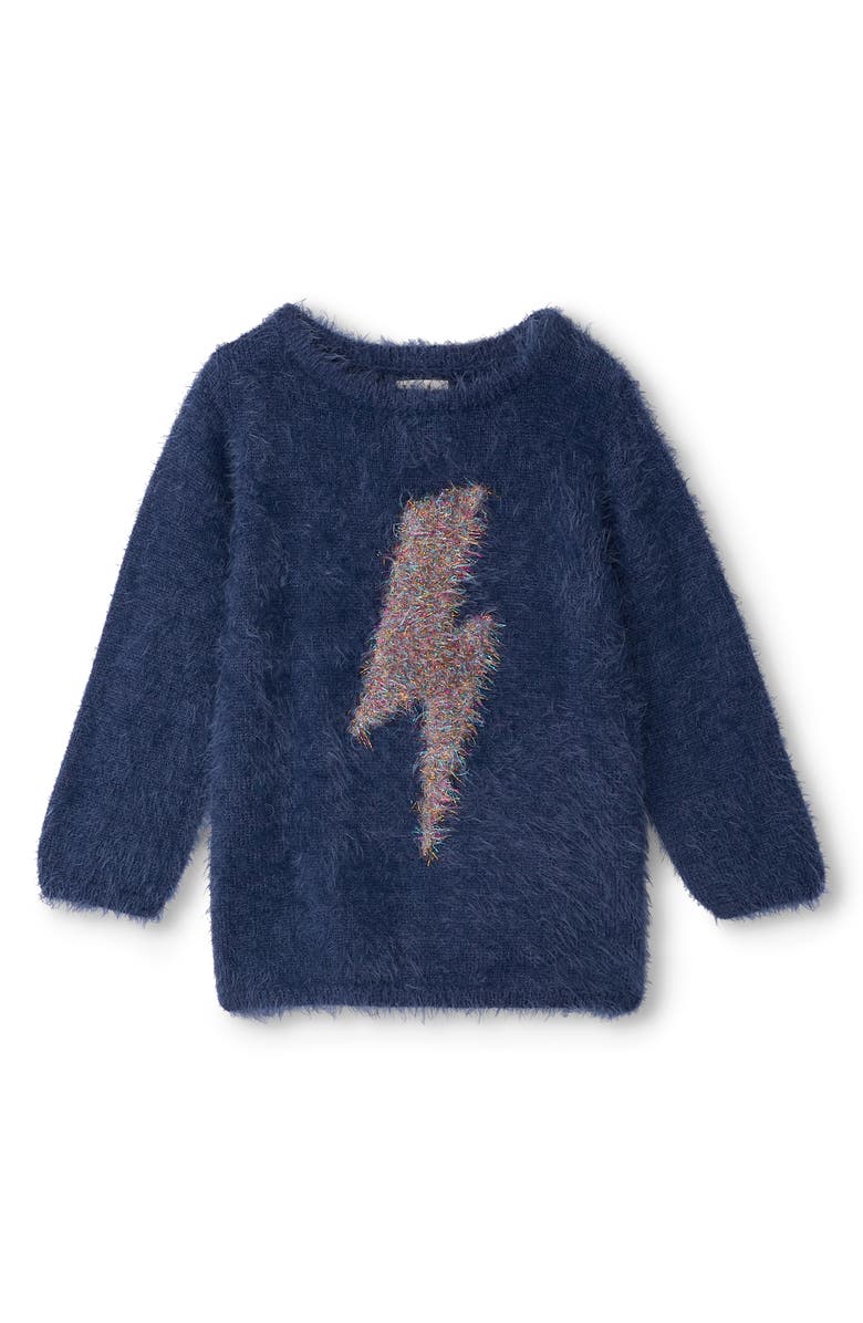 Hatley Kids' Lightning Bolt Metallic Crewneck Sweater, Main, color, Blue
