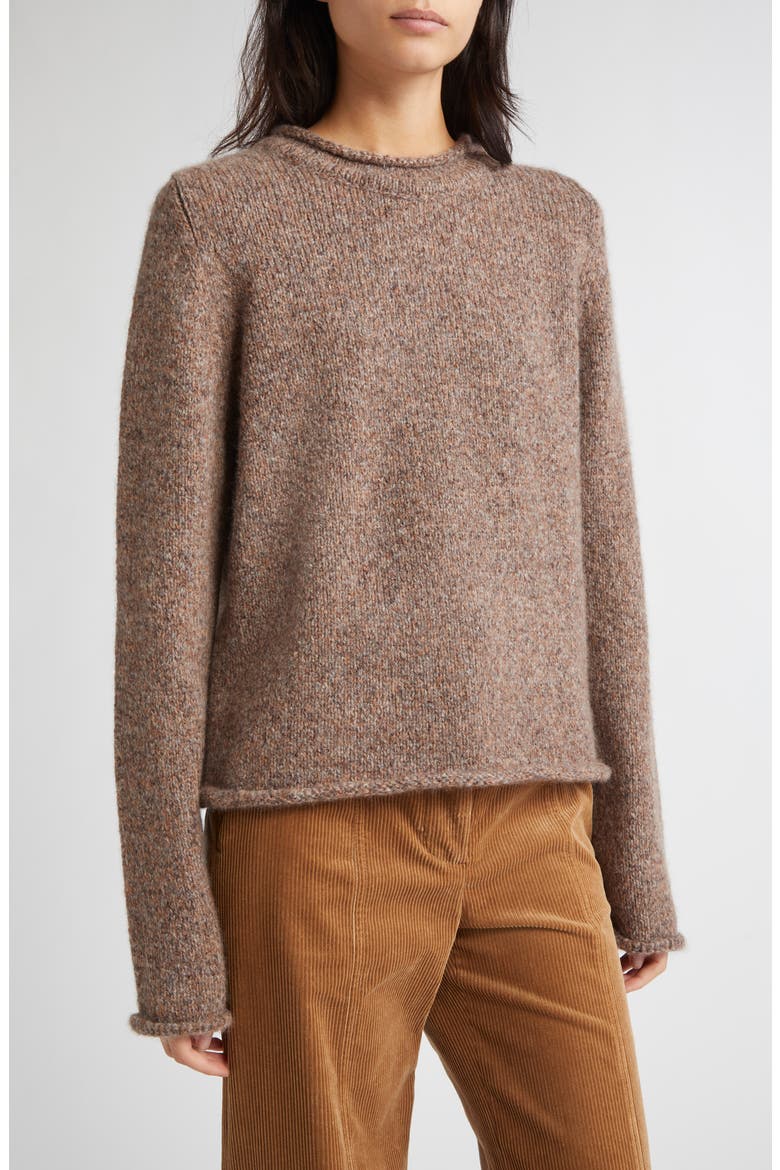 Brushed Cashmere & Silk Crewneck Sweater, Main, color, MOLASSES MIX