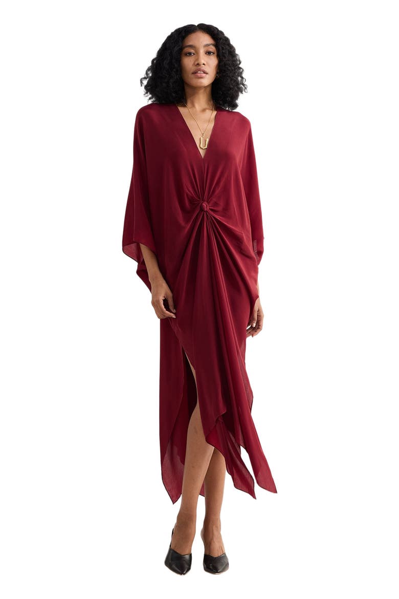 Front twist Kaftan Dress in Burgundy, Alternate, color, Solid