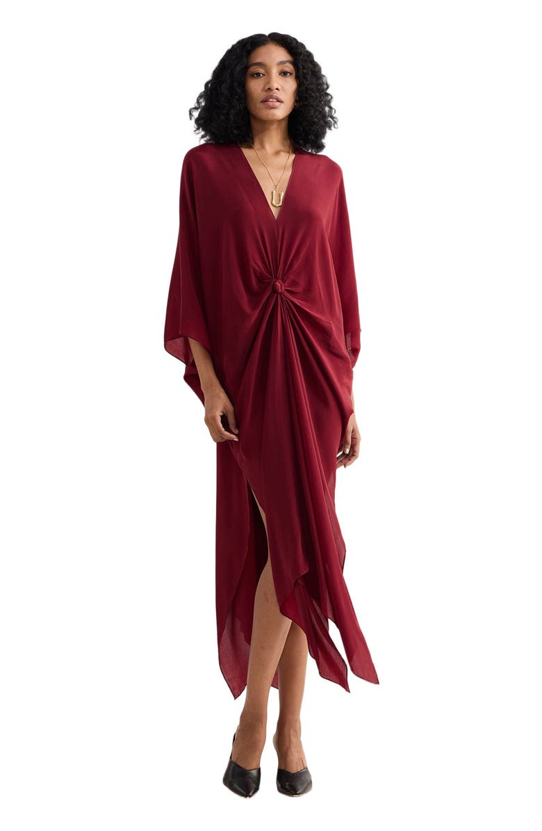 Reistor Front twist Kaftan Dress in Burgundy, Alternate, color, Solid