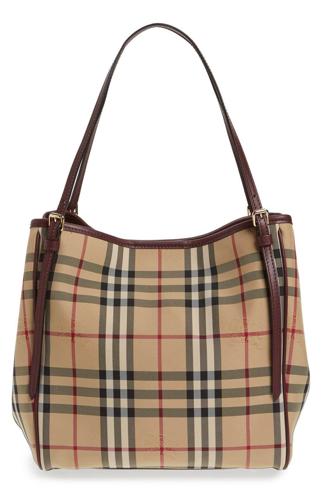 Burberry 'Small Canter' Horseferry Check & Leather Tote, Alternate, color, 
