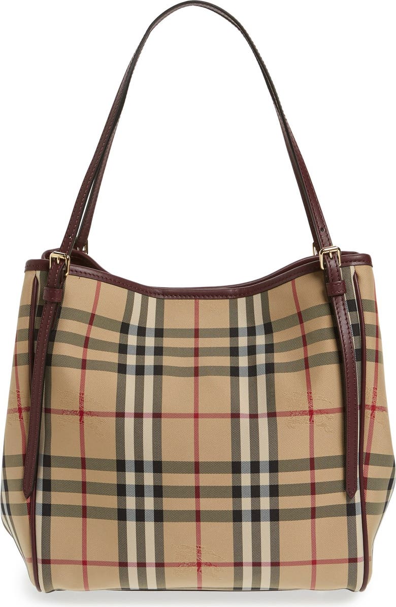 Burberry 'Small Canter' Horseferry Check & Leather Tote, Alternate, color,