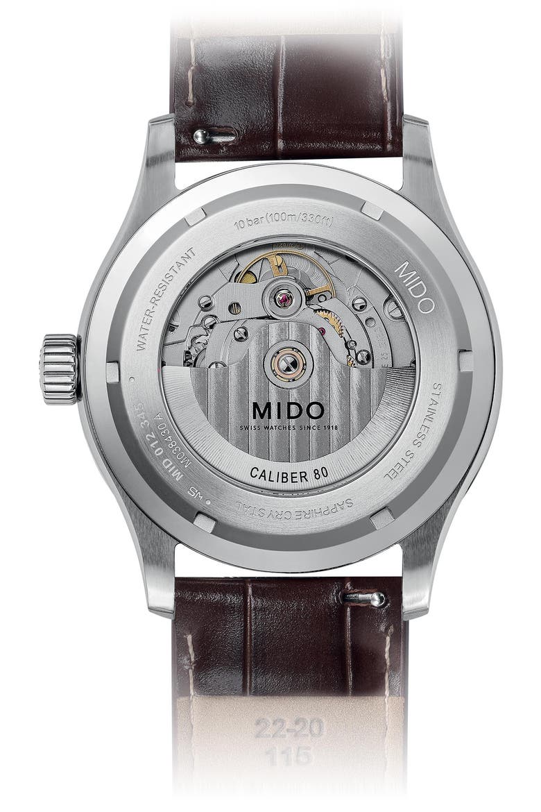 Multifort Leather Strap Watch, 42mm, Alternate, color, SILVER
