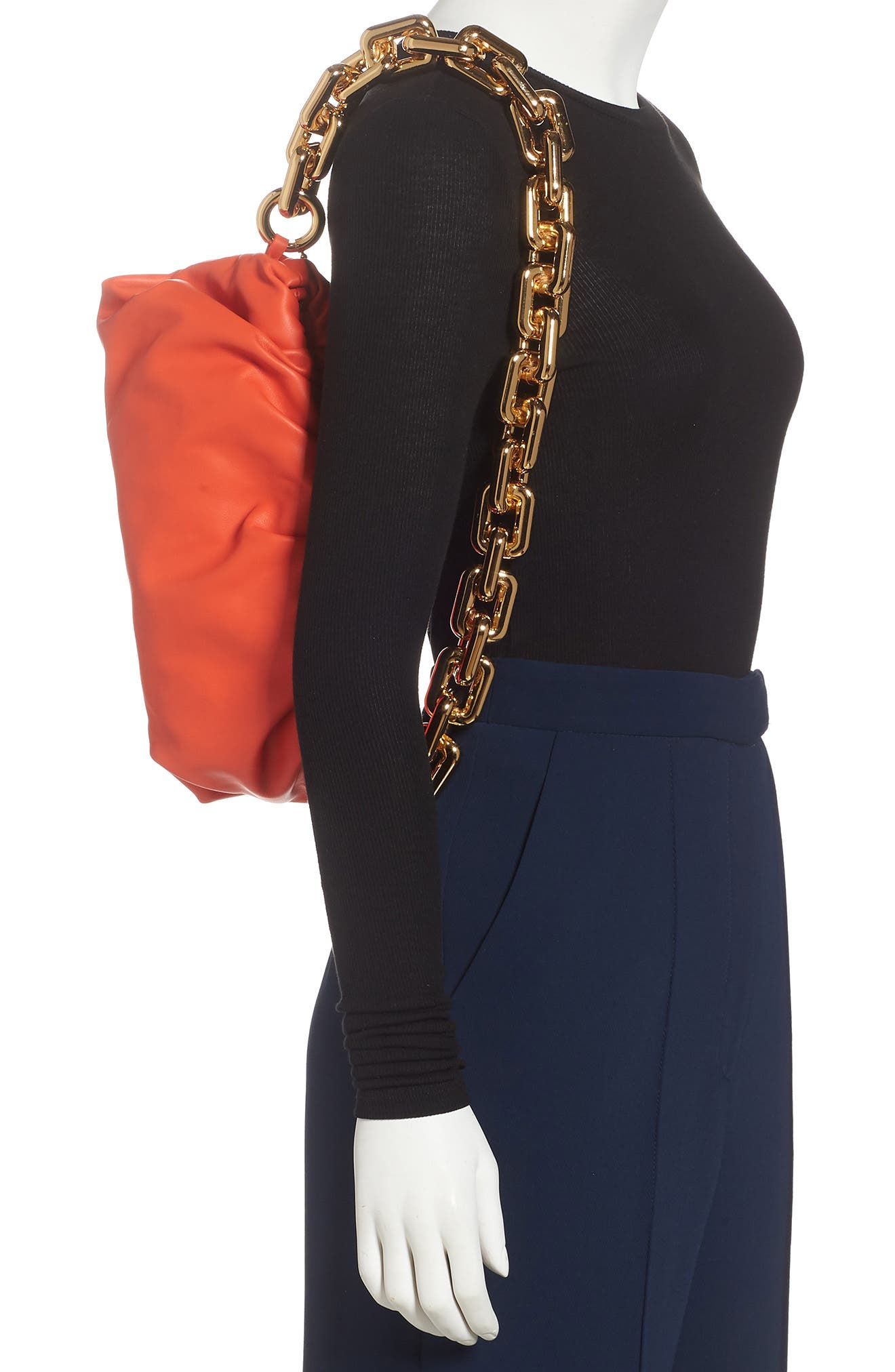 The Chain Pouch Leather Shoulder Bag, Alternate, color, ORANGE/ GOLD