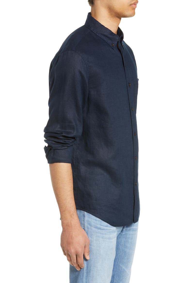 Solid Linen Slim Fit Sport Shirt, Alternate, color, NEW NAVY