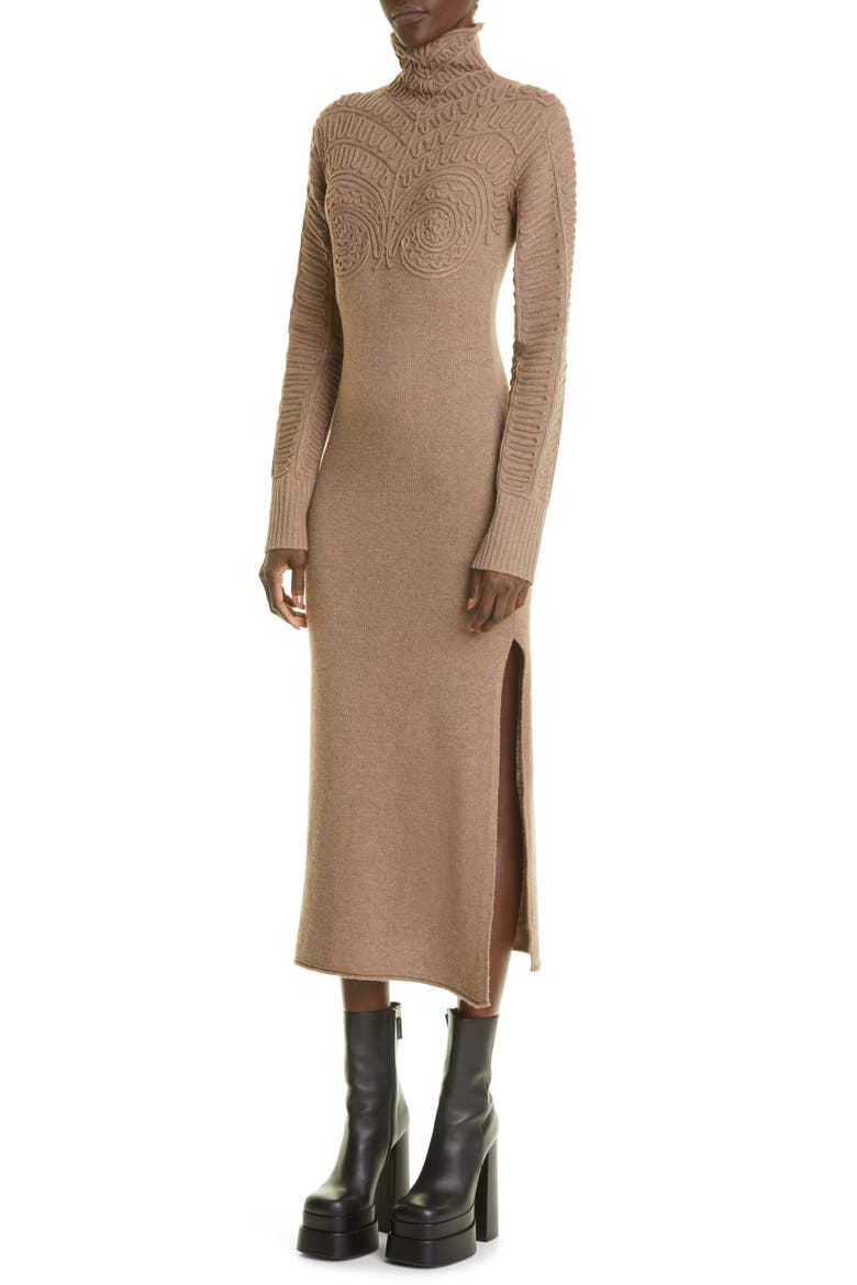 Brimlad Embroidered Long Sleeve Turtleneck Midi Sweater Dress, Alternate, color, DRIFTWOOD