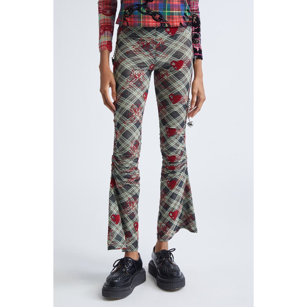 Chopova Lowena Sonicscape Plaid Flocked Mesh Leggings In Multi