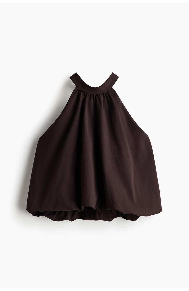 H&M Bubble-hem Halterneck Top, Main, color, Dark Brown