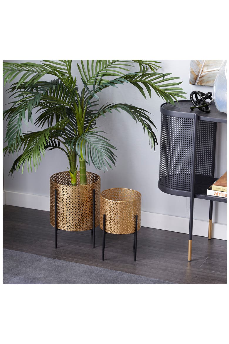 Goldtone Metal Contemporary Planter with Removable Stand - Set of 2, Alternate, color, GOLD