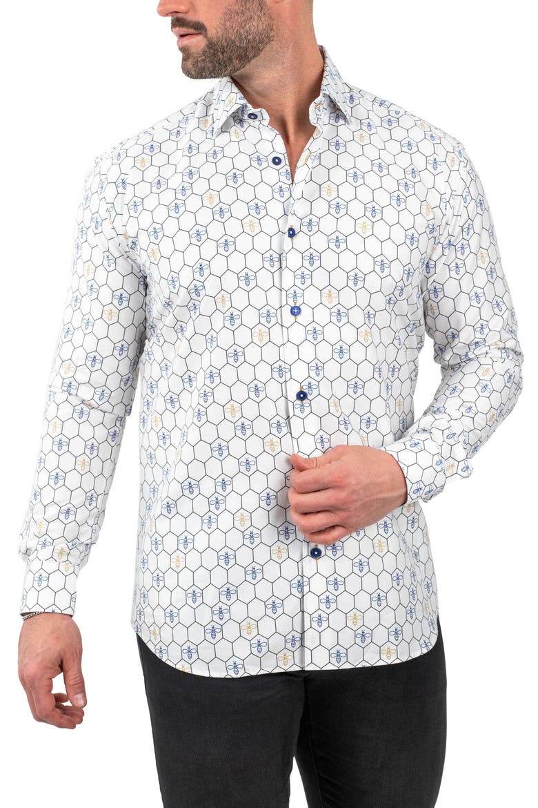 Fibonacci Bumblegon White Contemporary Fit Button-Up Shirt, Main, color, WHITE