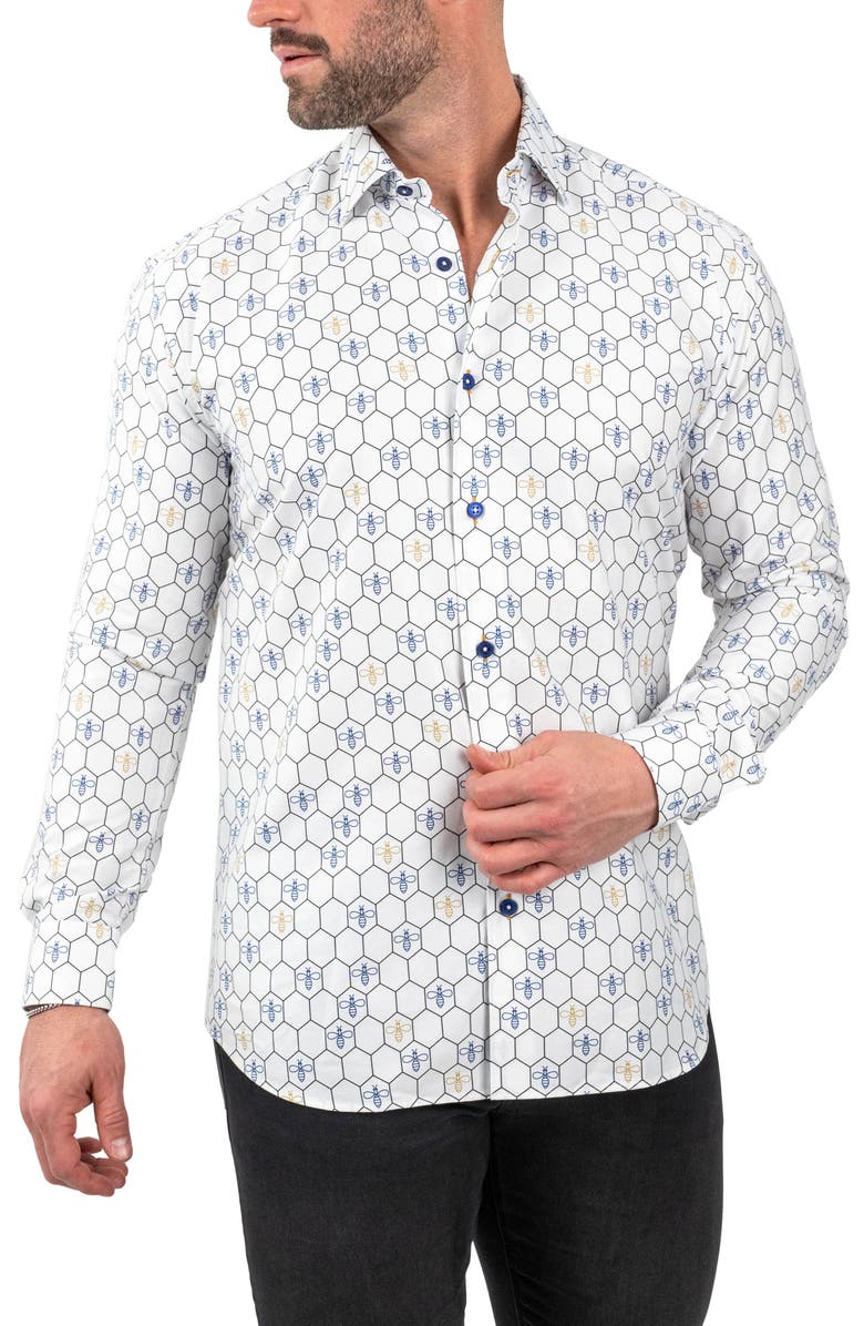 Maceoo Fibonacci Bumblegon White Contemporary Fit Button-Up Shirt, Main, color, White