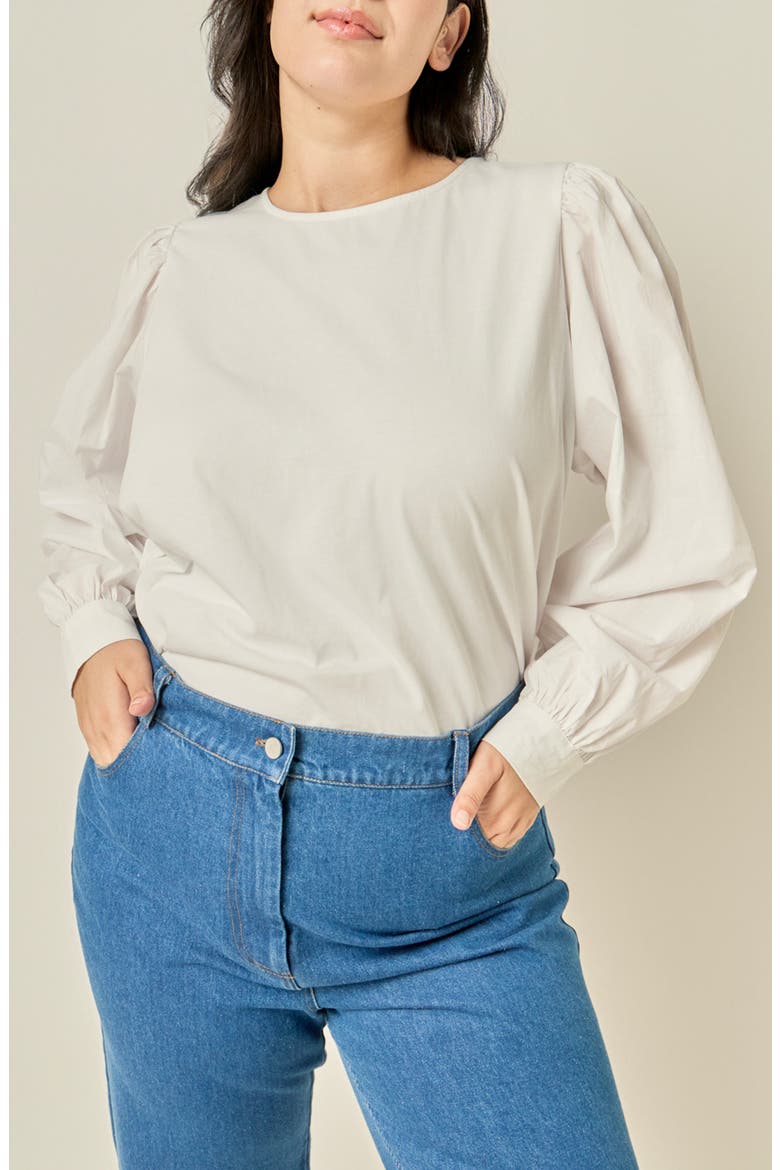 Mixed Media Puffed Sleeve T-Shirt, Main, color, WHITE