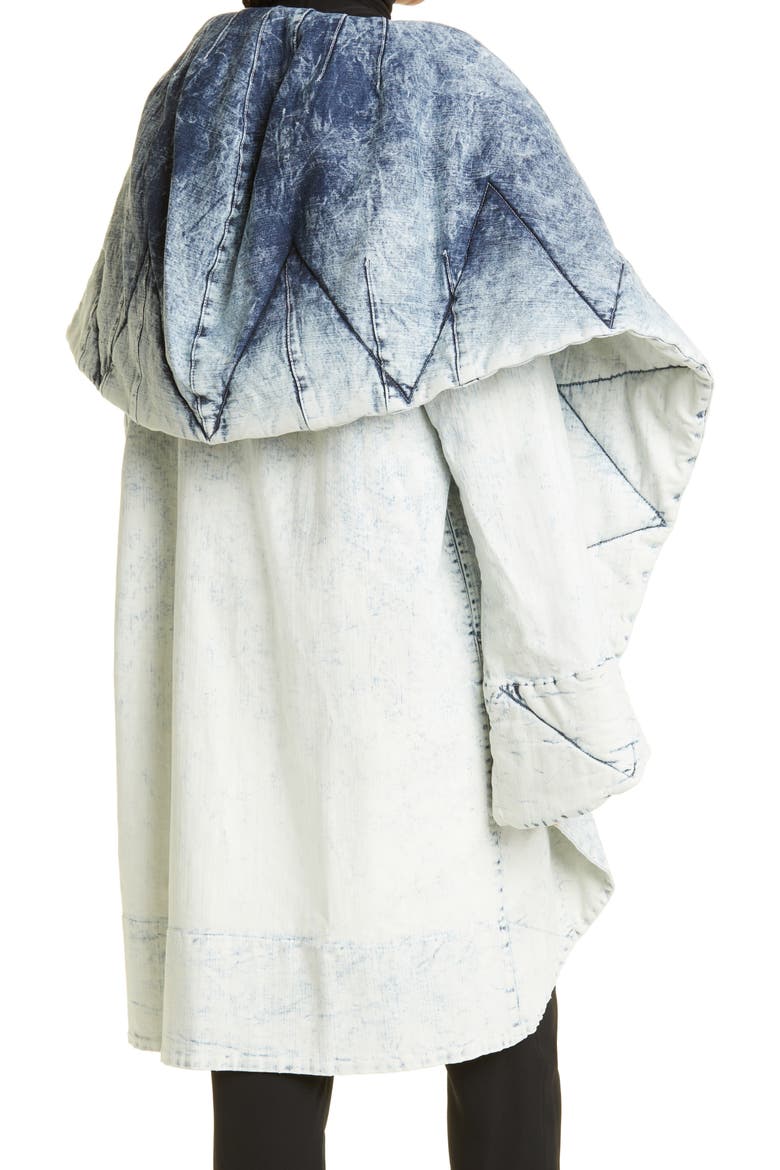 Women's Shawl Collar Quilted Denim Hooded Coat, Alternate, color, LIGHT BLUE ACID WASH