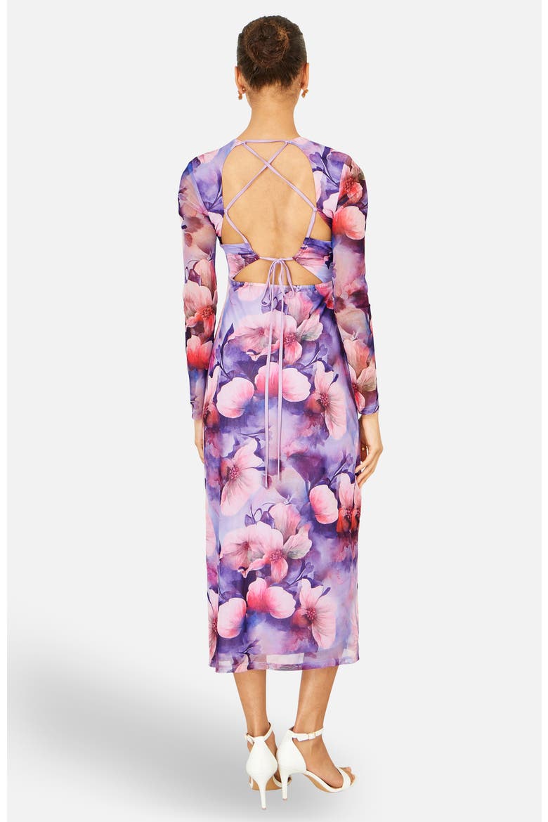 Tie Back Mesh Midi Dress, Alternate, color, Purple