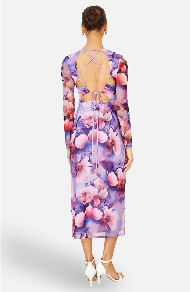 Yumi Tie Back Mesh Midi Dress, Alternate, color, Purple