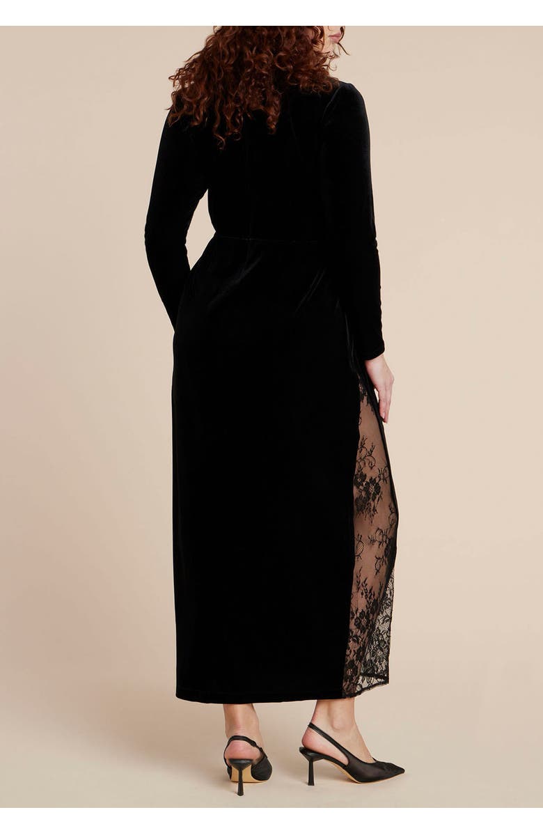 ELOQUII Velvet And Lace Maxi Dress, Alternate, color, Black Onyx