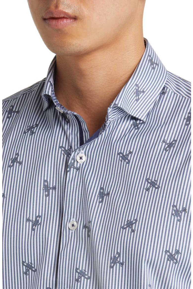 DRY TOUCH® Stripe Plane Print Performance Sateen Button-Up Shirt, Alternate, color, NAVY