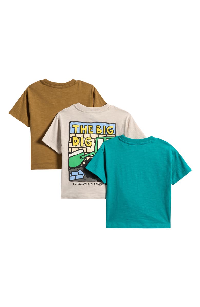 NEXT Kids' Digger Assorted 3-Pack Cotton T-Shirts, Alternate, color, Green Multi