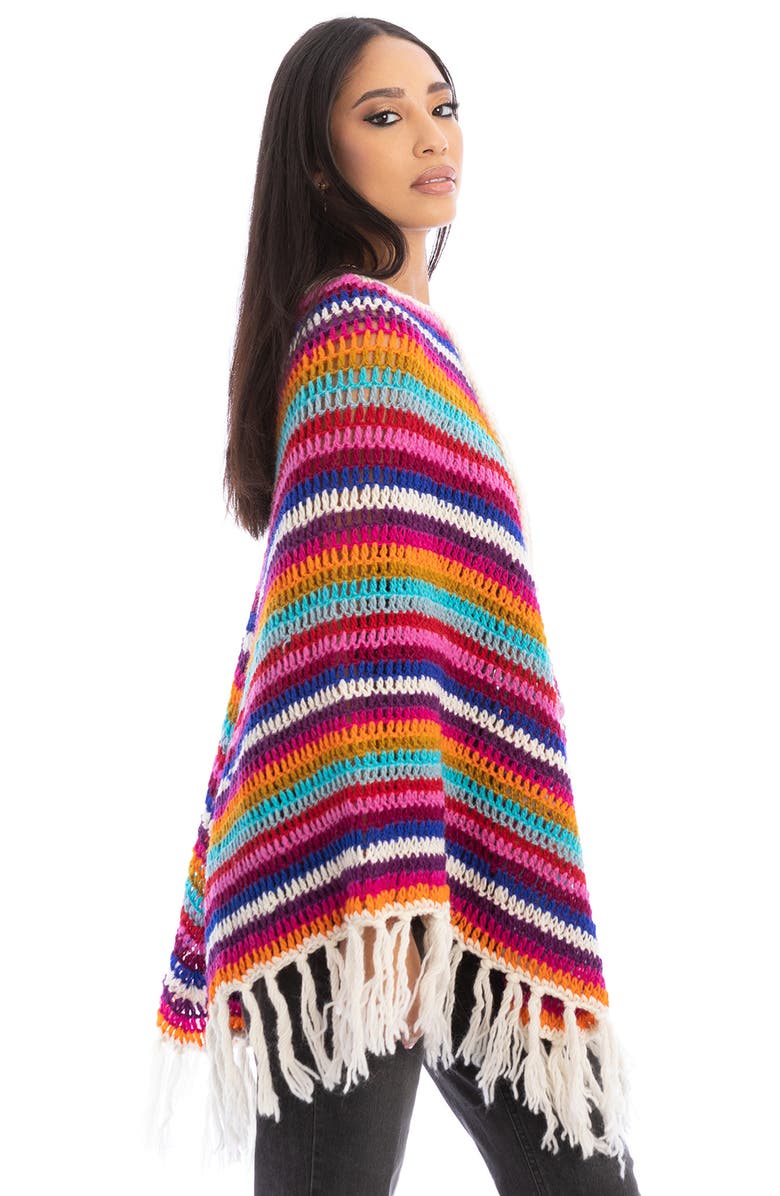 SAACHI Crochet Knit Triangle Poncho, Alternate, color, White