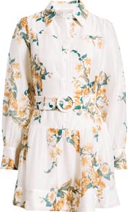 Chelsea28 Lace Trim Belted Long Sleeve Mini Shirtdress