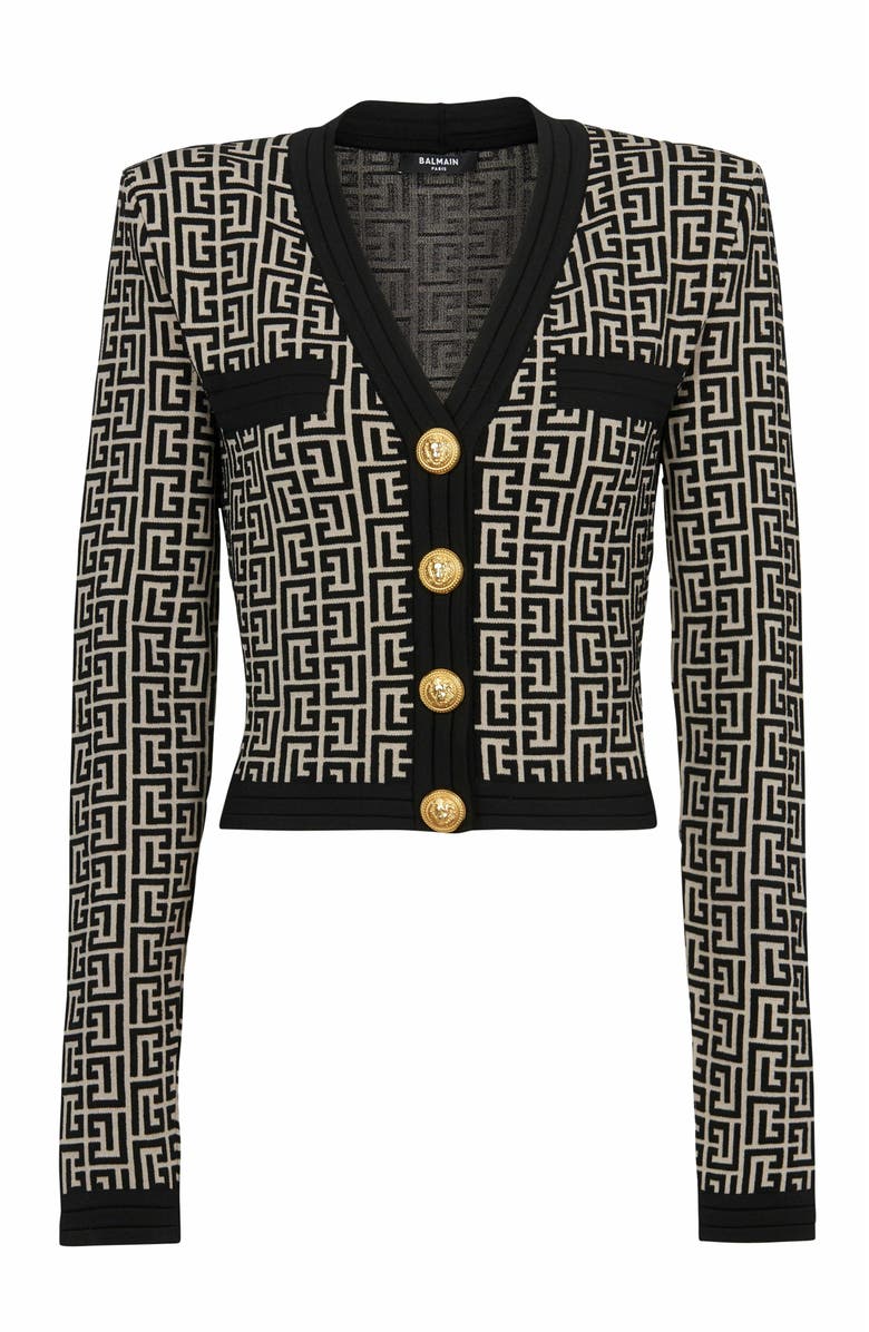 Balmain Monogram Knit Cardigan, Alternate, color, 