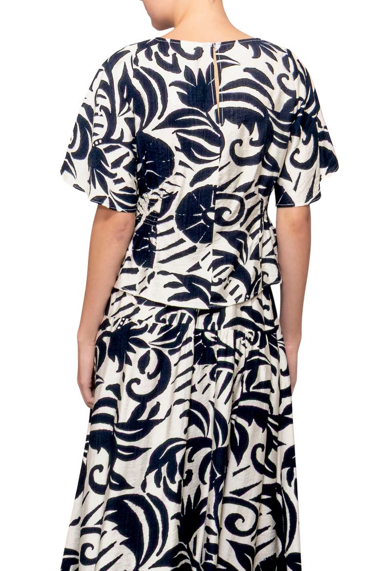 Smocked Waist Short Sleeve Top, Alternate, color, NAVY/ WHITE