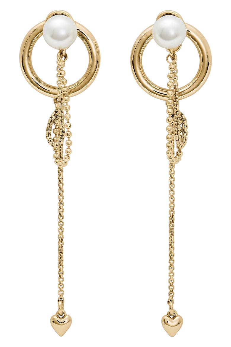 chain reaction faux pearl linear drop earrings, Main, color, CREAM.