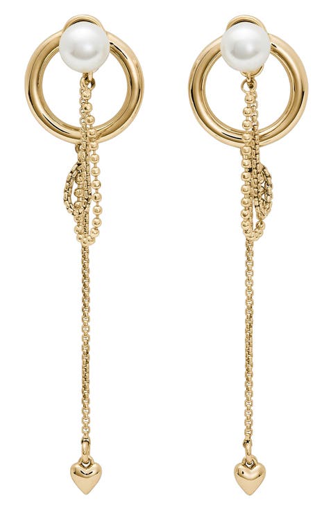 chain reaction faux pearl linear drop earrings