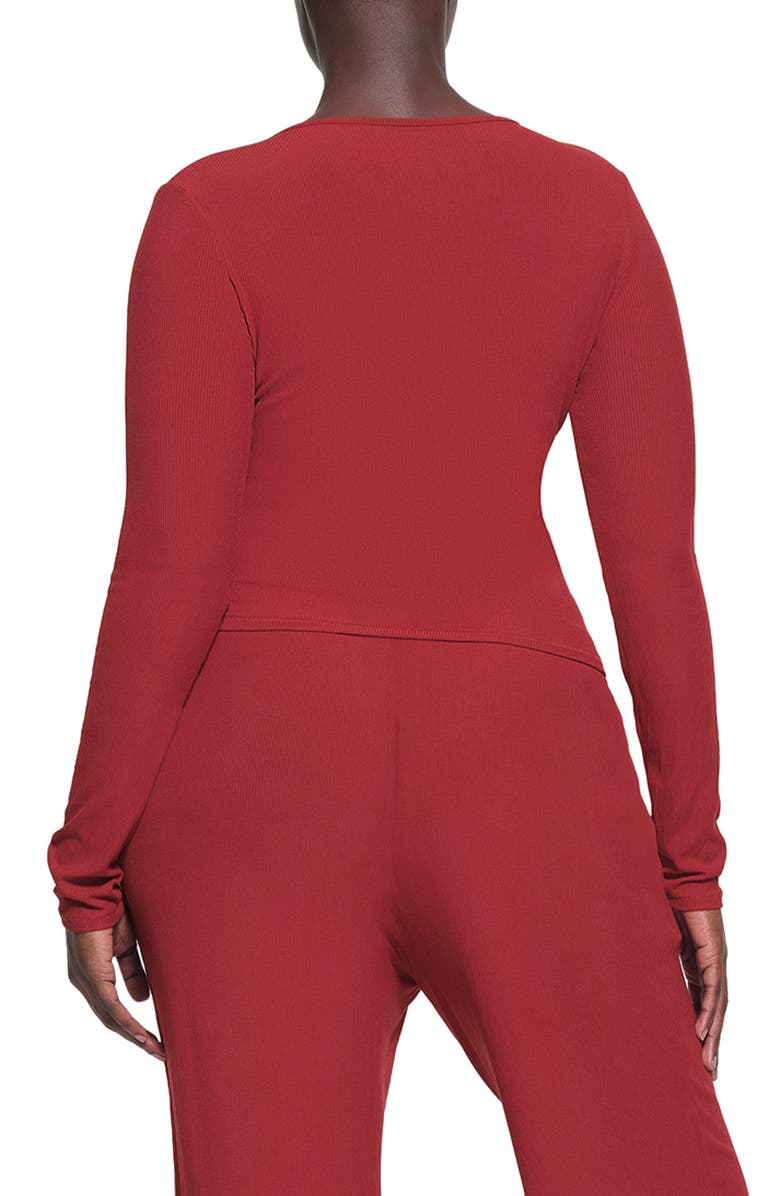 SKIMS Tie Front Long Sleeve Rib Stretch Modal Pajama Top, Alternate, color,