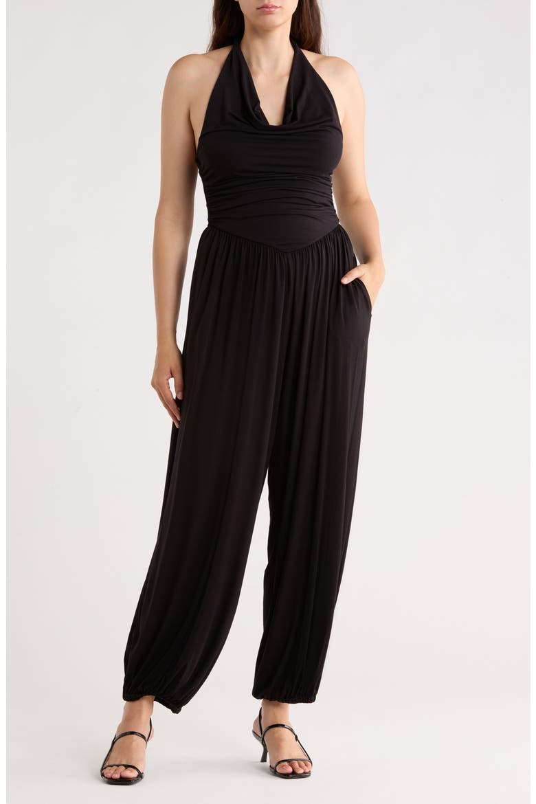 Halter Cowl Neck Jumpsuit, Main, color, BLACK