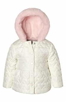 Kids' Heart Quilted Faux Fur Trim Jacket