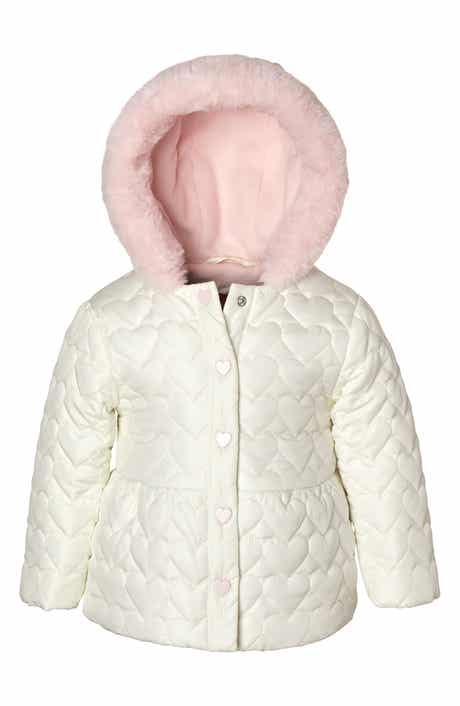 Kids' Heart Quilted Faux Fur Trim Jacket