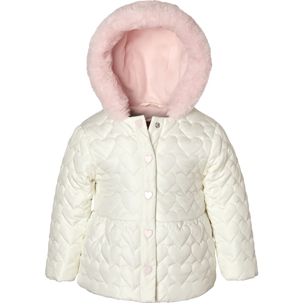 Wippette Babies' Kids' Heart Quilted Faux Fur Trim Jacket In White