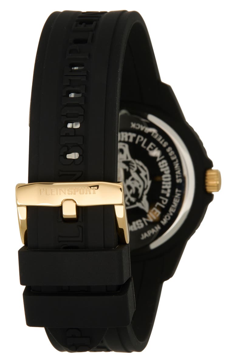 PLEIN SPORT Fearless Silicone Strap Watch, 43mm, Alternate, color, Black