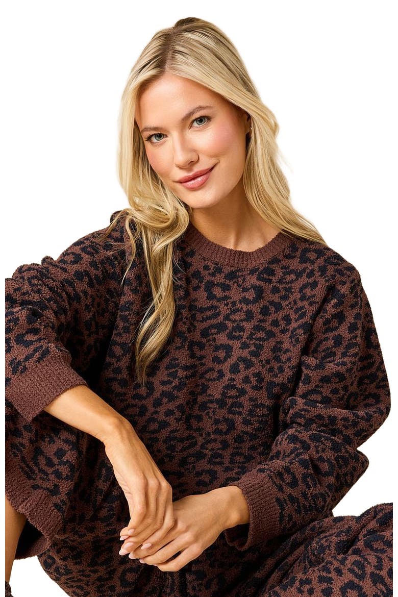 Marshmallow Leopard Crew Neck Lounge Set, Alternate, color, Wild Espresso