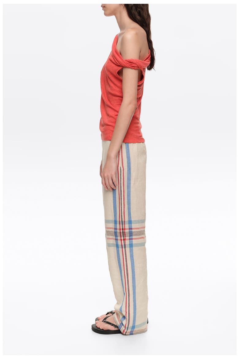 Linen Knot-Neckline Top, Alternate, color, CORAL