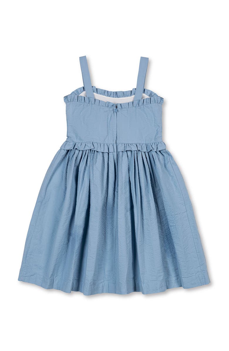 Hope & Henry Kids' Organic Ruffle Edge Seersucker Apron Dress, Alternate, color, Bluebell