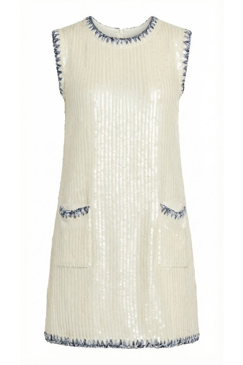 Sleeveless Sequin Knit Mini Dress, Alternate, color, Ivory / Dark Trim