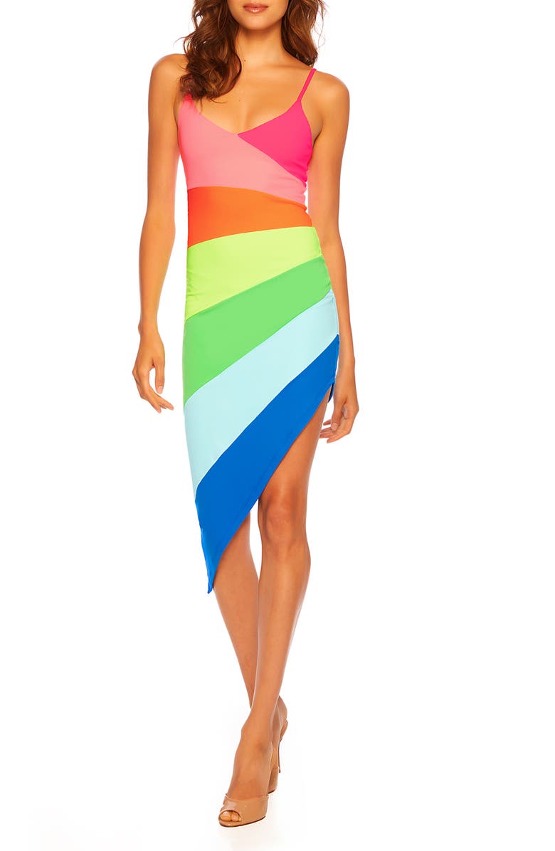 Susana Monaco Colorblock Asymmetric Body-Con Dress, Main, color, 